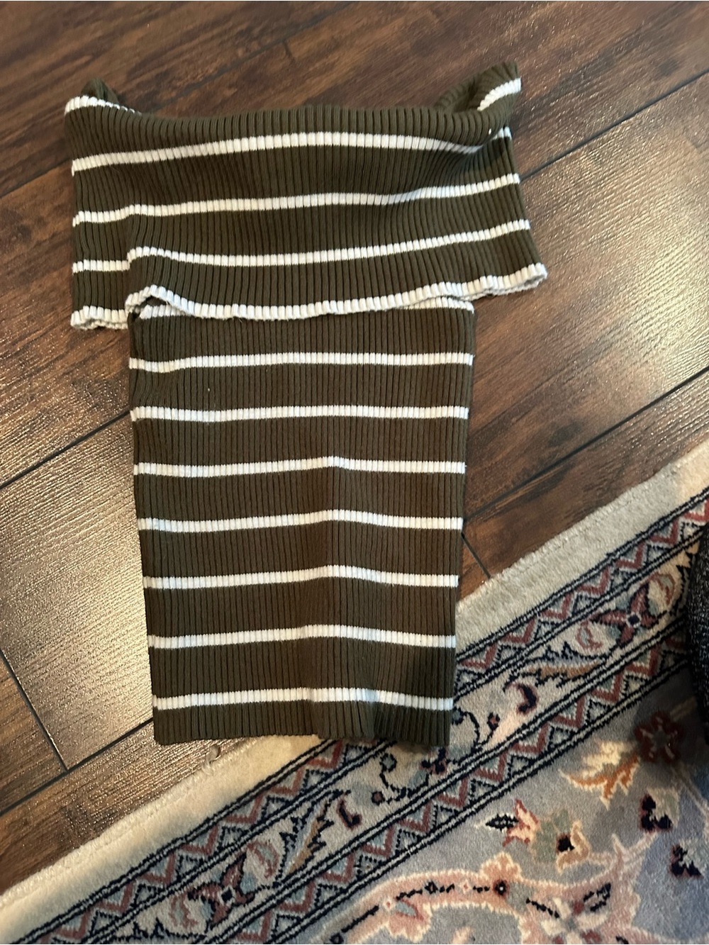 Freshman Olive & White Striped Ribbed Tube Top